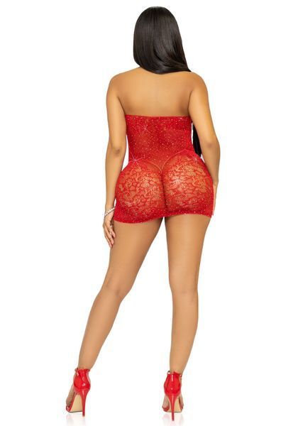 Сукня-сітка зі стразами Leg Avenue Rhinestone halter mini dress Red, відкрита спина, one size SO7958 фото