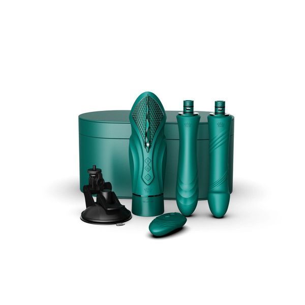 Компактна смарт секс-машина Zalo &ndash; Sesh Turquoise Green, 2 насадки, пульт ДК, кристал Swarovski SO9554 фото