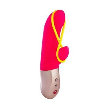 Мінівібратор-кролик зі стимулювальною стрічкою Fun Factory AMORINO pink/neon yellow, стрічка знімна SX0946 фото