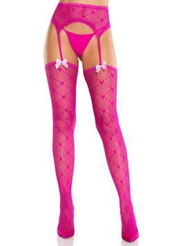 Колготки-панчохи Leg Avenue Heart Garterbelt Stockings One Size Magenta SX2758 фото