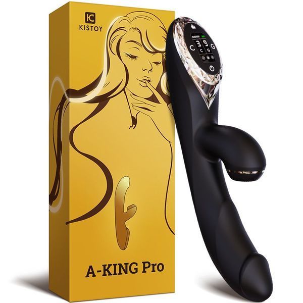 Вакуумний вібратор-кролик з підігрівом KISTOY A-King Pro Black, з LED-екраном SO4080 фото