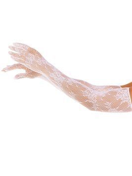 Рукавички Leg Avenue Lace Opera Length Gloves, One Size, білі, вище ліктя, сітка з квітковим візерунком SX1056 фото