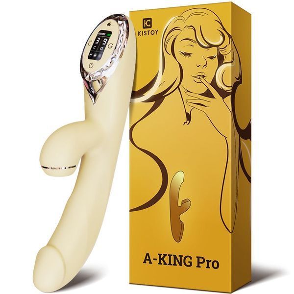 Вакуумний вібратор-кролик з підігрівом KISSTOY A-King Pro Yellow, з LED-екраном SO4081 фото