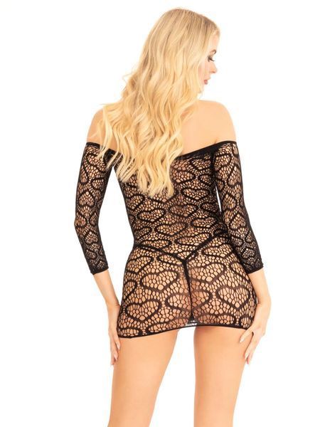Сукня-сітка з сердечками Leg Avenue Heart net mini dress Black, зав'язки, відкриті плечі, One Size SX1726 фото