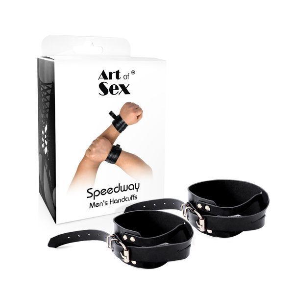 Чоловічі шкіряні наручники Art of Sex - Man Handcuffs Speedway XS-M, колір чорний SX0512 фото