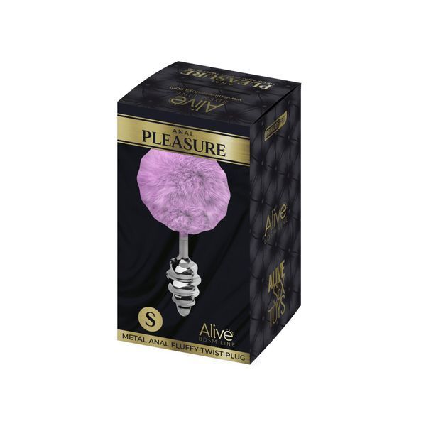 Металева анальна пробка Кролячий хвостик фіолетова Alive Fluffy Twist Plug розмір S, діаметр 2,9 см SO6306 фото