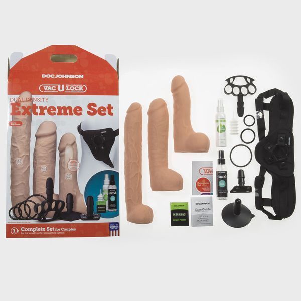 Набір для страпона Doc Johnson Vac-U-Lock Dual Density Extreme Set, діаметр: 7,72 см, 2&times;6,99 см SO6917 фото