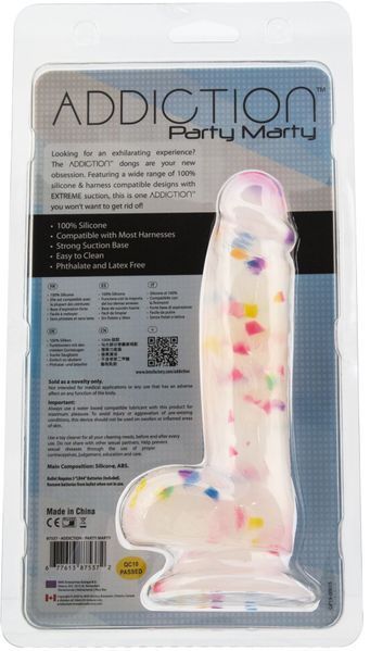 Фалоімітатор з конфетті ADDICTION - PARTY MARTY 7.5&Prime; - FROST & CONFETTI, 19 см, силікон. SO4532 фото
