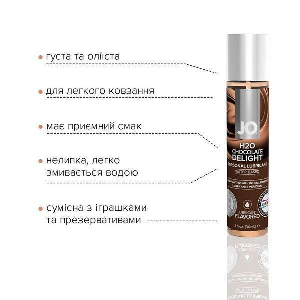 Змазка на водній основі JO H2O &mdash; Chocolate Delight (30 мл) без цукру, рослинний гліцерин SO1475 фото