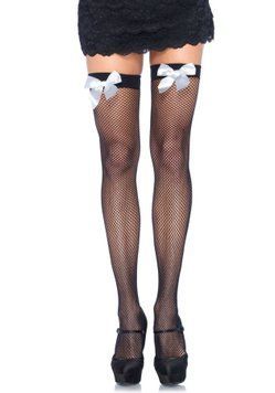 Панчохи-сітка з атласним бантиком Leg Avenue Fishnet Thigh Highs One size, Black, With Bow White SO8598 фото