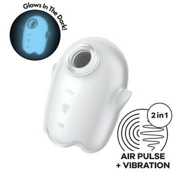 Вакуумний кліторальний стимулятор з вібрацією Satisfyer Glowing Ghost White, світиться в темряві SX0544 фото
