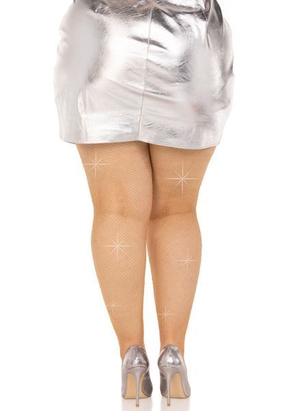 Колготки Leg Avenue Rhinestone micro net tights Plus size Caramel, дрібна сітка, стрази SX1730 фото