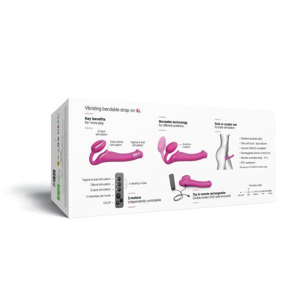 Безремінний страпон з вібрацією Strap-On-Me Vibrating Fuchsia XL, діам. 4,7см, пульт ДК, регульований SX2573 фото