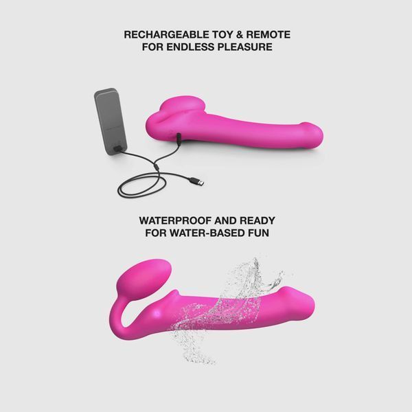 Безремінний страпон з вібрацією Strap-On-Me Vibrating Fuchsia XL, діам. 4,7см, пульт ДК, регульований SX2573 фото