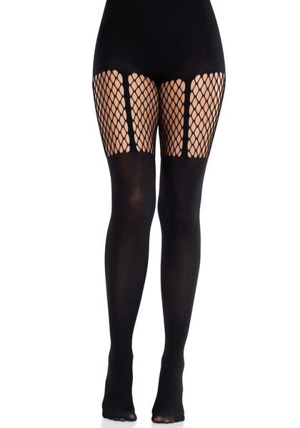 Колготки Leg Avenue Garter Illusion Tights with Net Detail One Size Black SX2766 фото