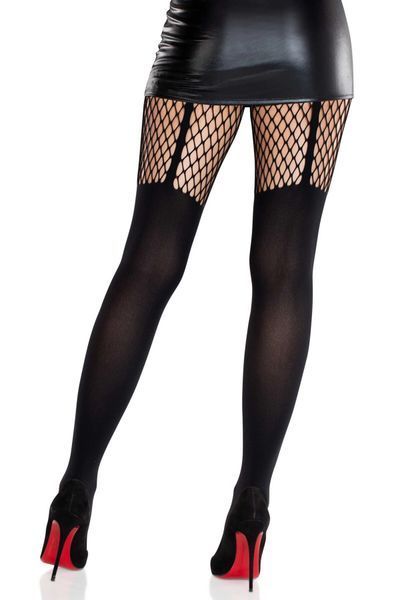 Колготки Leg Avenue Garter Illusion Tights with Net Detail One Size Black SX2766 фото