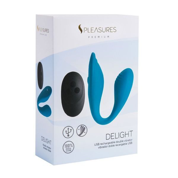 Подвійний вібратор S Pleasures Premium Delight, бірюзовий, для клітора та точки G, 10 режимів SX1610 фото