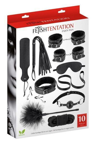 Набір для BDSM Fetish Tentation SM Bondage Box in vegan leather 10pcs SX1092 фото