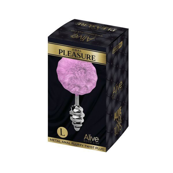 Металева анальна пробка Кролячий хвостик фіолетовий, Alive Fluffy Twist Plug розмір L, діаметр 3,8 см SO6310 фото