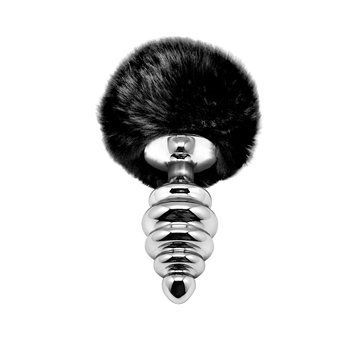 Металева анальна пробка Кролячий хвостик, чорний Alive Fluffy Twist Plug розмір L, діаметр 3,8 см SO6311 фото