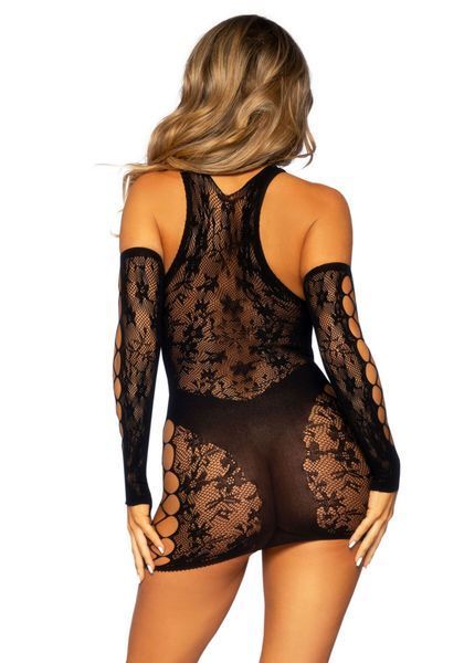 Мінісукня Leg Avenue Mini dress and matching gloves, One Size, чорна, мітенки в комплекті SX1067 фото