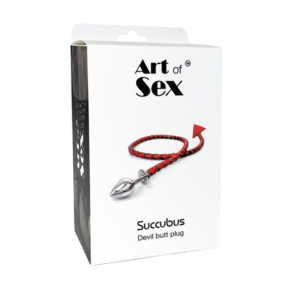 Металева анальна пробка S з диявольським хвостом Art of Sex - Succubus, екошкіра, чорний/золото SX0675 фото