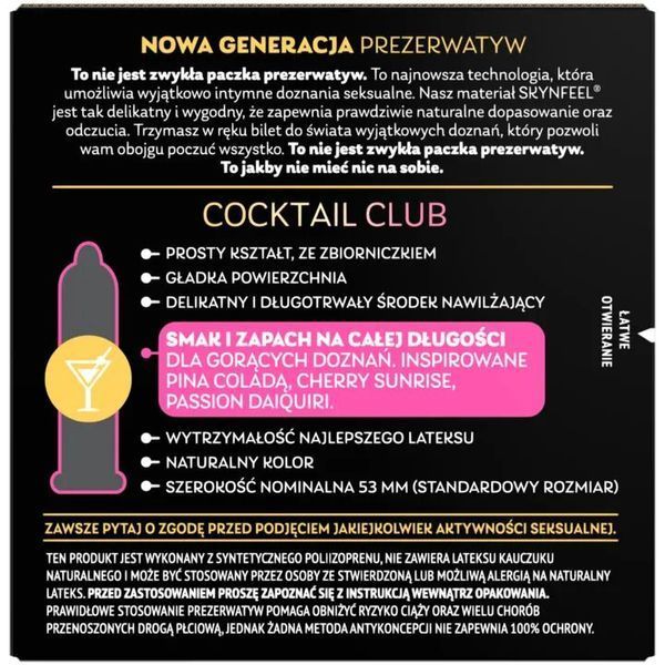 Презервативи SKYN Cocktail Club 3 шт, смаки Pina Colada, Cherry Sunrise та Passion Daiquiri SX2544 фото