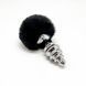Металева анальна пробка Кролячий хвостик, чорний Alive Fluffy Twist Plug розмір L, діаметр 3,8 см SO6311 фото 2