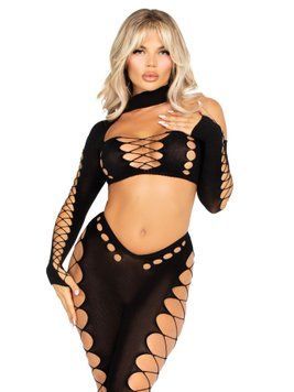 Комплект Leg Avenue Seamless Cut-Out Crop Top and Legging One Size Black SX2772 фото