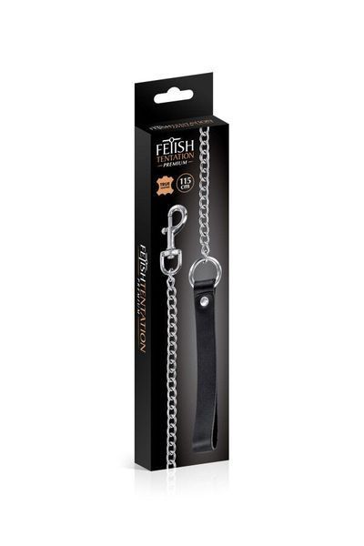 Повідець з натуральної шкіри Fetish Tentation Premium Metal leash with cowhide leather wrist 115 см SX1097 фото