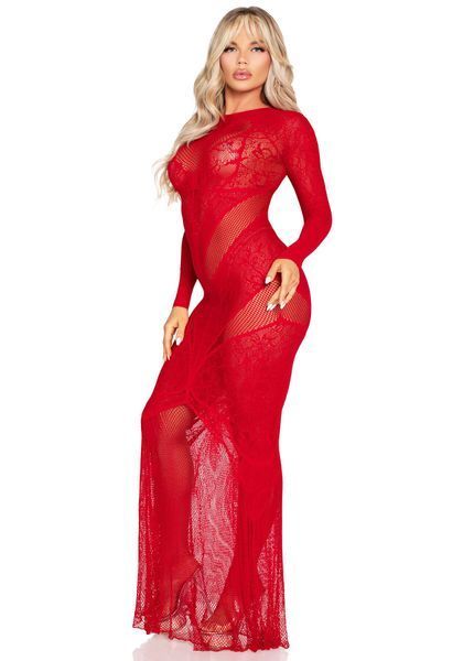 Сукня Leg Avenue Lace and Net Bodycon Gown One Size, Red SX1738 фото