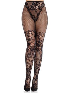 Колготки Leg Avenue Dahlia Lace Tights with Net Thigh Detail One Size SX2747 фото
