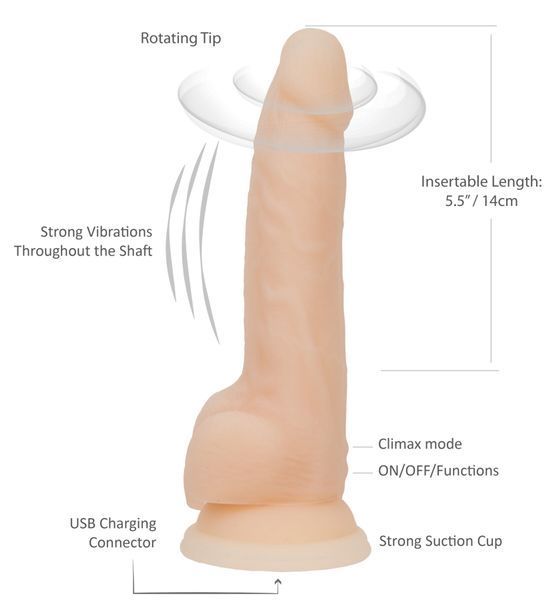 Фалоімітатор з вібрацією та ротацією Naked ADDICTION James 8&Prime; Rotating & Vibrating Dong + пульт дистанційного керування SO5587 фото