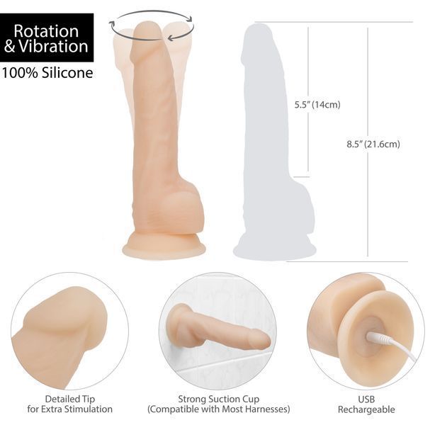 Фалоімітатор з вібрацією та ротацією Naked ADDICTION James 8&Prime; Rotating & Vibrating Dong + пульт дистанційного керування SO5587 фото