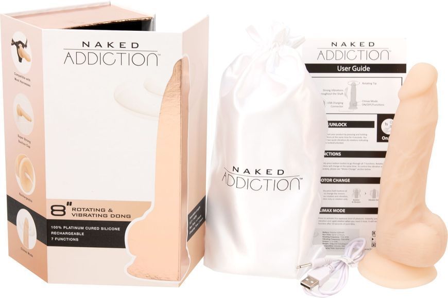 Фалоімітатор з вібрацією та ротацією Naked ADDICTION James 8&Prime; Rotating & Vibrating Dong + пульт дистанційного керування SO5587 фото