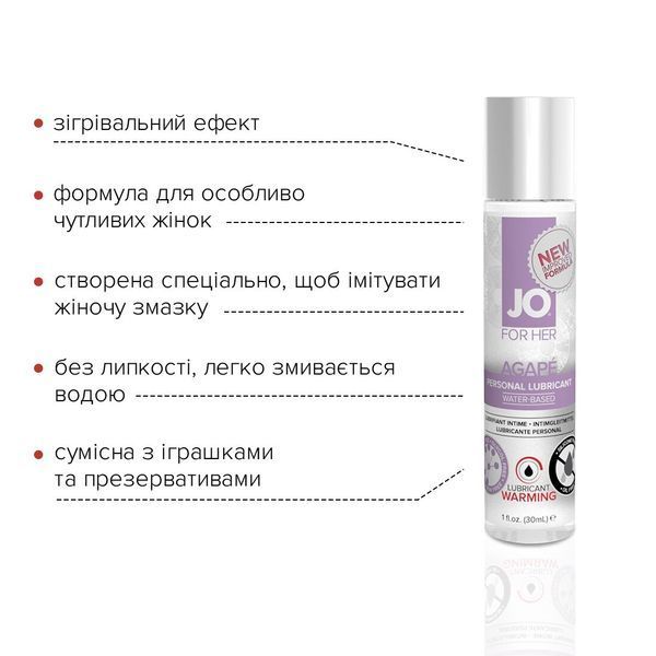 Розігрівальна змазка JO AGAPE &mdash; WARMING (30 мл) без гліцерину, гліколю та парабенів SO1493 фото