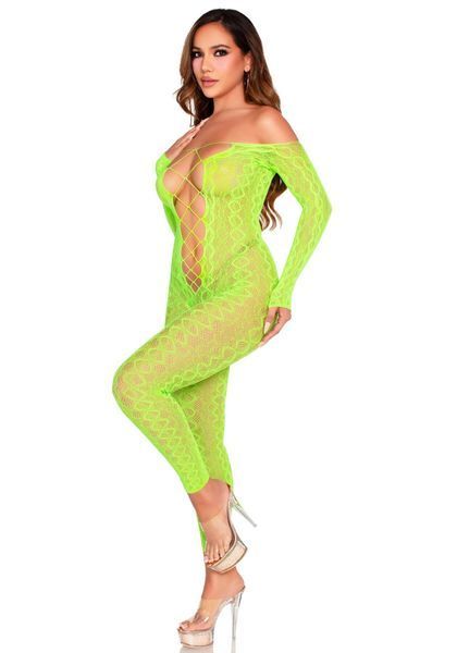Бодістокінг Leg Avenue Crotchless Footless Lingerie Bodystocking One Size Neon Green SX2777 фото