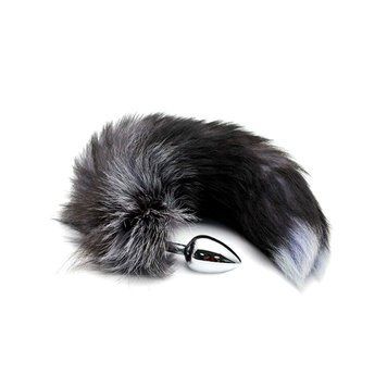 Металева анальна пробка Лисячий хвіст Alive Black And White Fox Tail розмір S, діаметр 2,9 см SO6321 фото