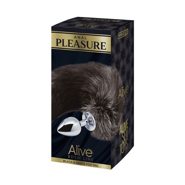 Металева анальна пробка Лисячий хвіст Alive Black And White Fox Tail розмір S, діаметр 2,9 см SO6321 фото