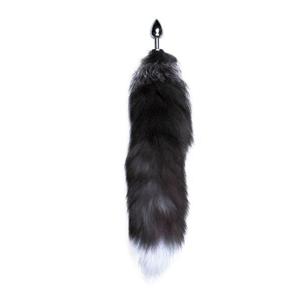 Металева анальна пробка Лисячий хвіст Alive Black And White Fox Tail розмір S, діаметр 2,9 см SO6321 фото