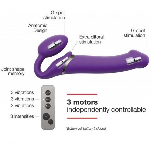 Безремінний страпон з вібрацією Strap-On-Me Vibrating Violet L, діам. 4,2 см, пульт ДК, регульований SO3826 фото
