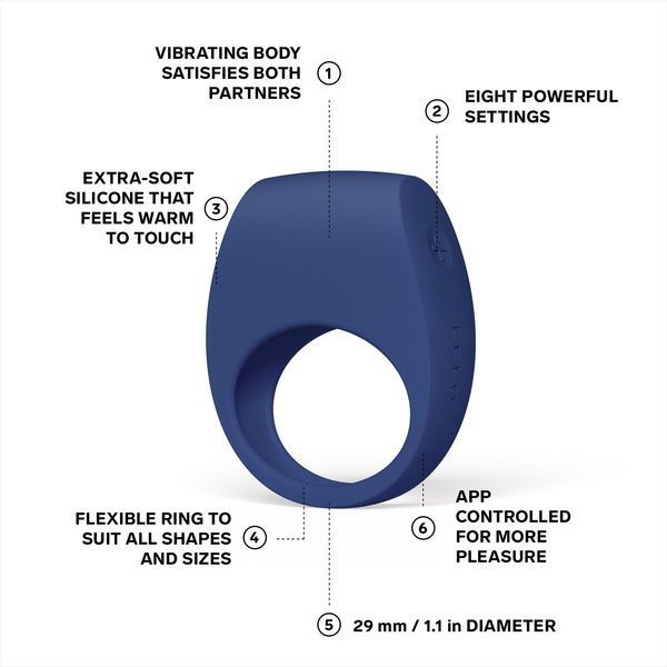 Ерекційне кільце з вібрацією LELO Tor 3 Base Blue, керування зі смартфона SX0701 фото
