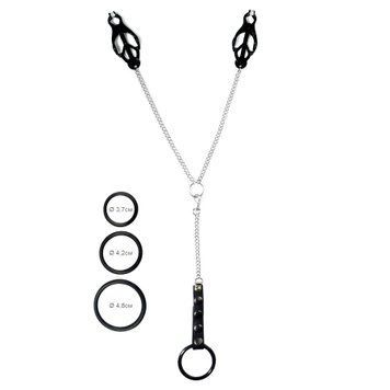 Затискач для сосків Art of Sex - Nipple Clamps for Men Black clover з ерекційними кільцями SO9838 фото