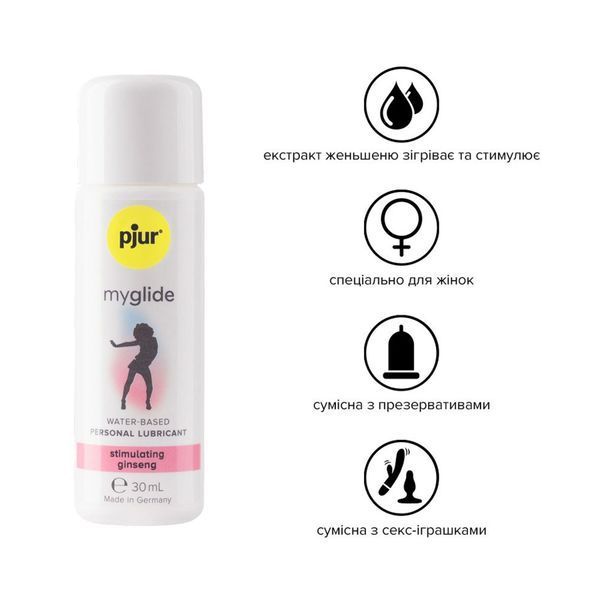 Збуджувальна змазка на водній основі pjur myglide 30 мл, із женьшенем, тепло+поколювання PJ10550 фото