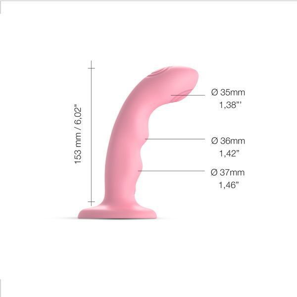Насадка для страпона з подвійною точковою пульсацією Strap-On-Me TAPPING DILDO WAVE &ndash; CORAL PINK, М SO9622 фото