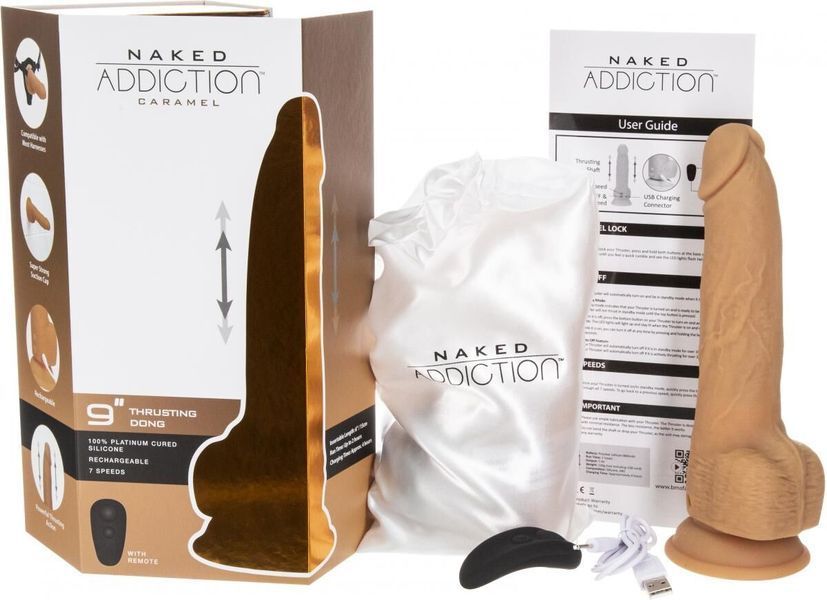 Фалоімітатор з пульсацією Naked ADDICTION Dominic 9&Prime; Caramel, пульт дистанційного керування, діаметр 4,2 см SX2237 фото