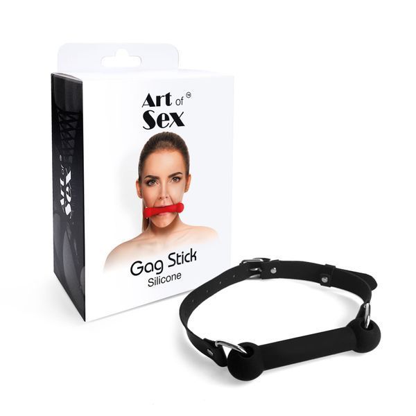 Кляп-палиця на ременях Art of Sex &ndash; Gag Stick Silicon, чорний, натуральна шкіра SO6705 фото