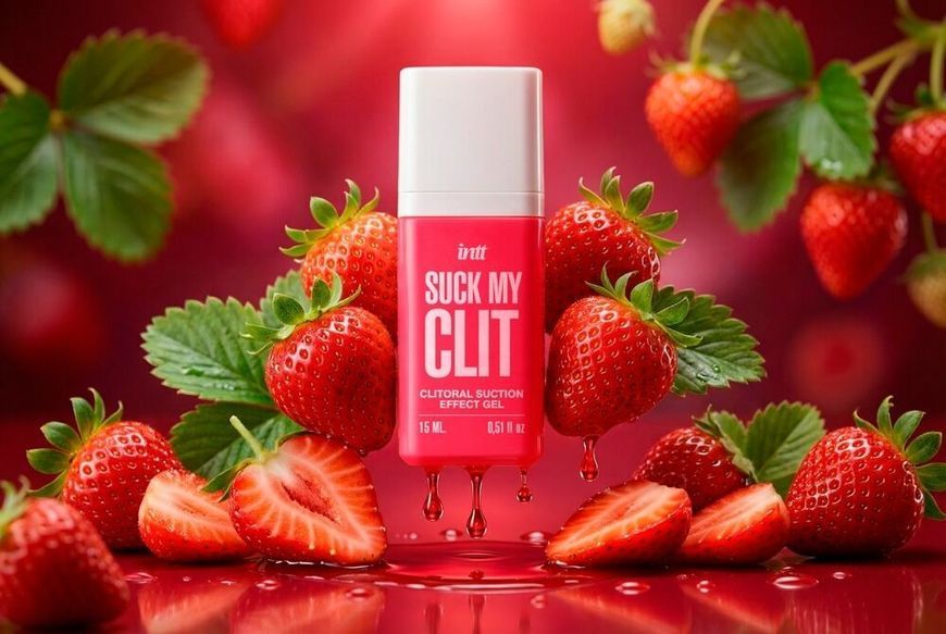 Смоктайзер для клітора Intt Suck My Clit Wild Strawberry, полуниця, гель з ефектом посмоктування SX4002 фото