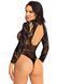 Боді Leg Avenue High neck lace bodysuit, One Size, чорне, довгий рукав, стрінги, квітковий малюнок SX1083 фото 3