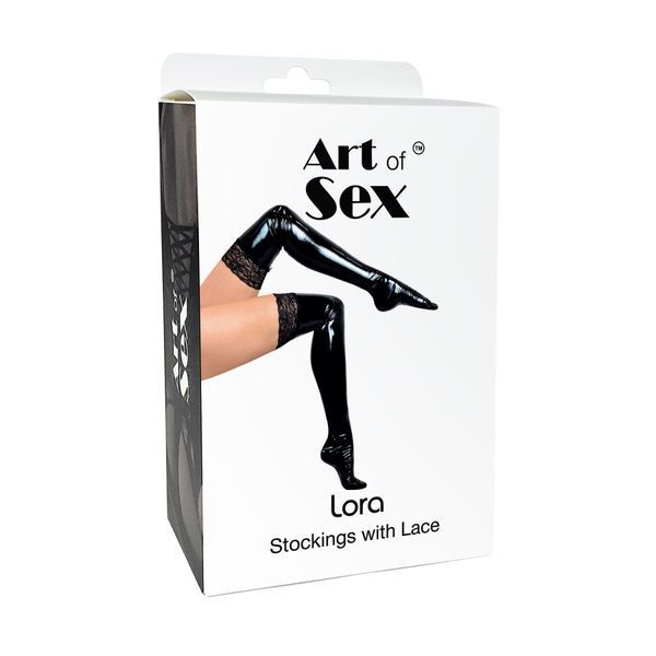 Сексуальні вінілові панчохи Art of Sex - Lora з мереживом, з ефектом мокрого оксамиту, розмір S SX4319 фото
